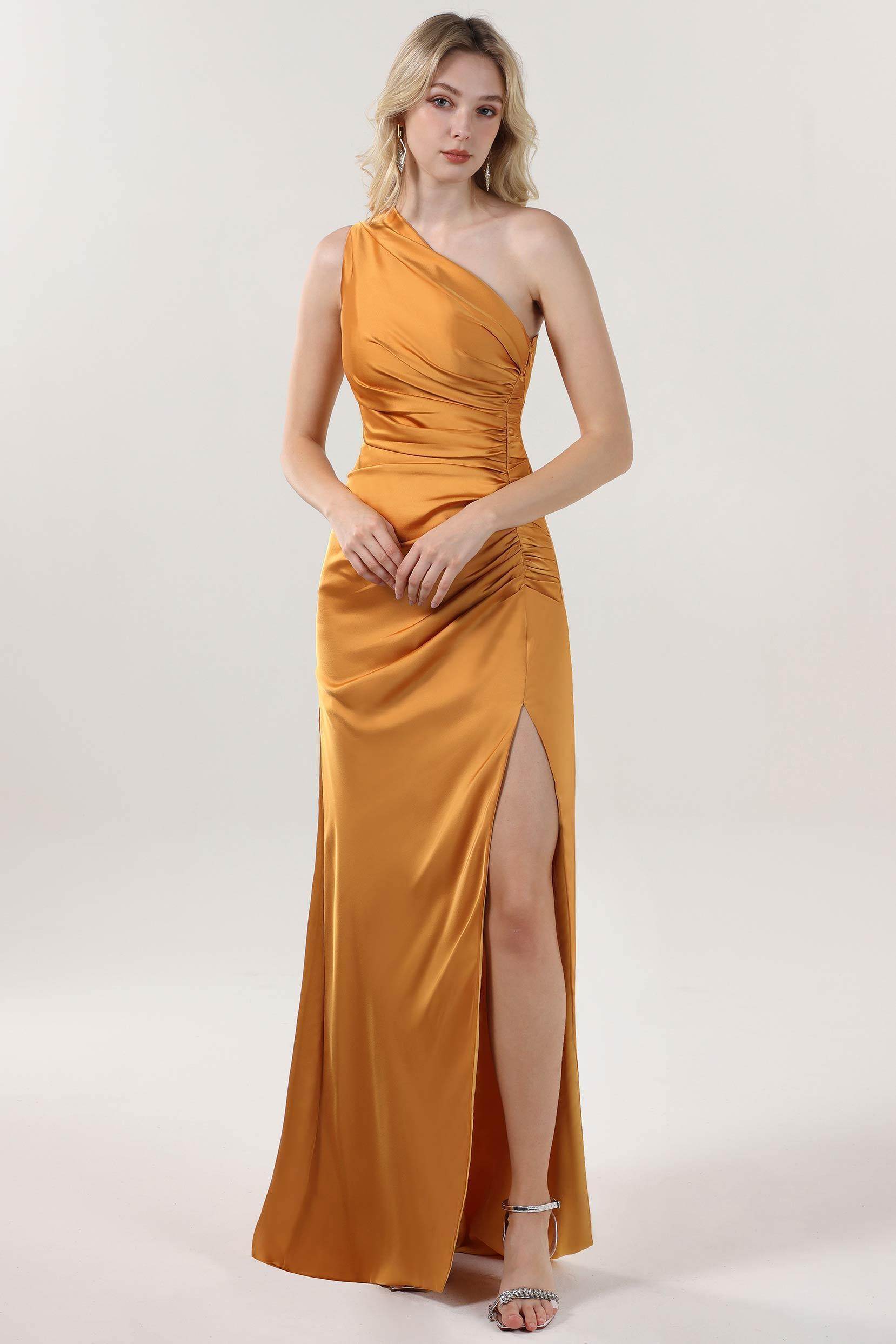 Sheath-Column Maxi Luxe Satin Bridesmaid Dress CS0606BM - COCOMELODY